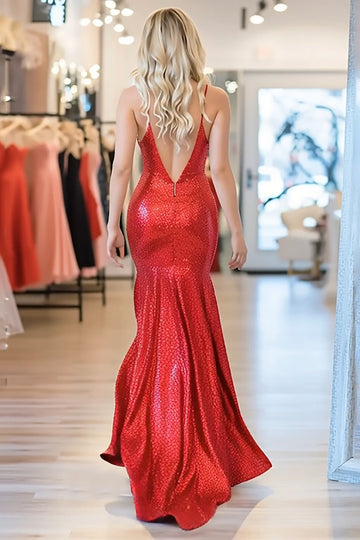 Sparkly Red Sweetheart Sequined Long Formal Dress With Slit